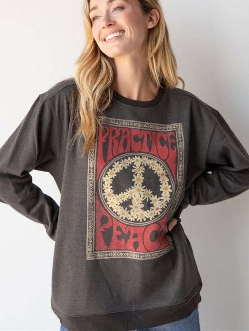 NWT NATURAL LIFE Charcoal Peace Sweatshirt With Pockets Size large